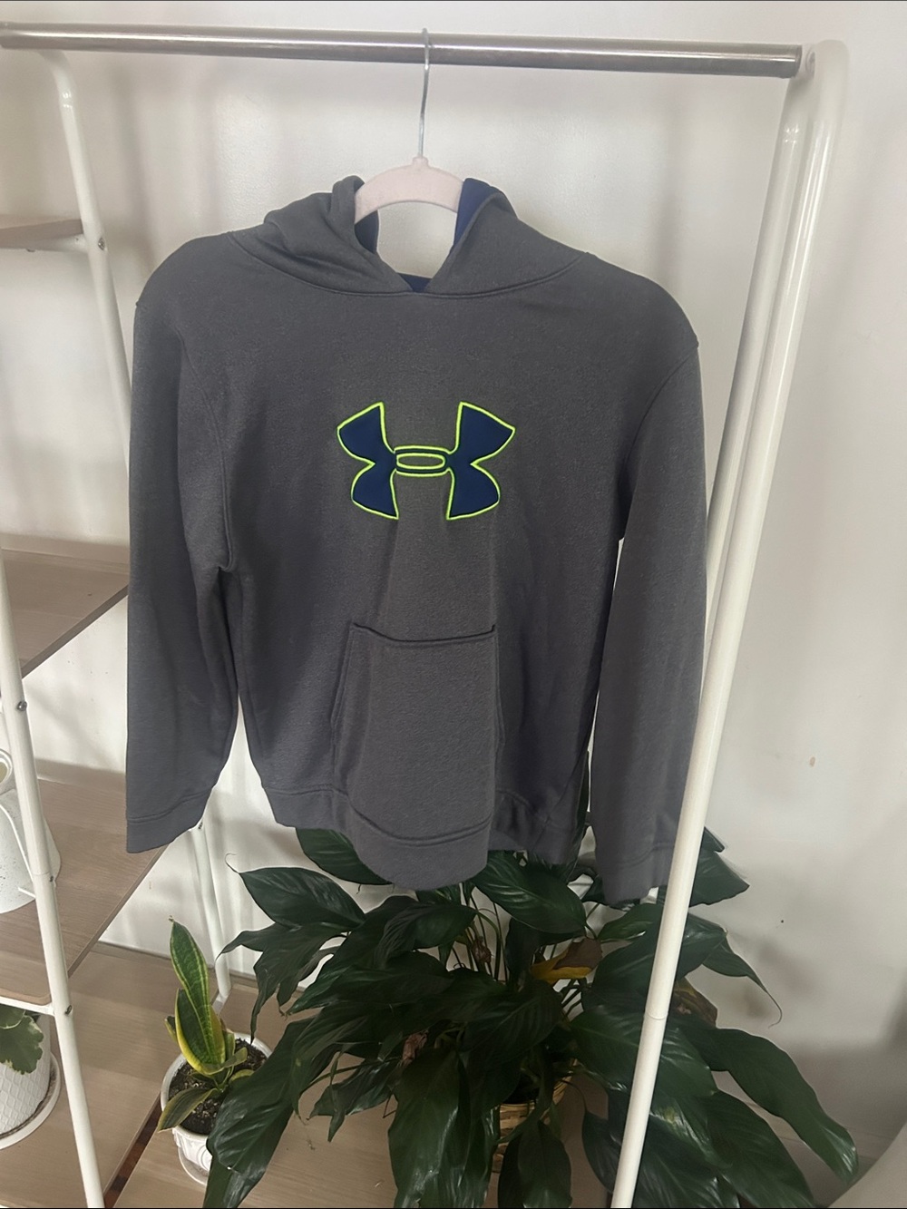 Under Armour Charcoal Hoodie with Neon Green Logo